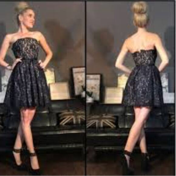 Black Strapless Lace Fit Flare Mini Dress SMALL Cocktail Retro Rockabilly Party - Picture 7 of 7